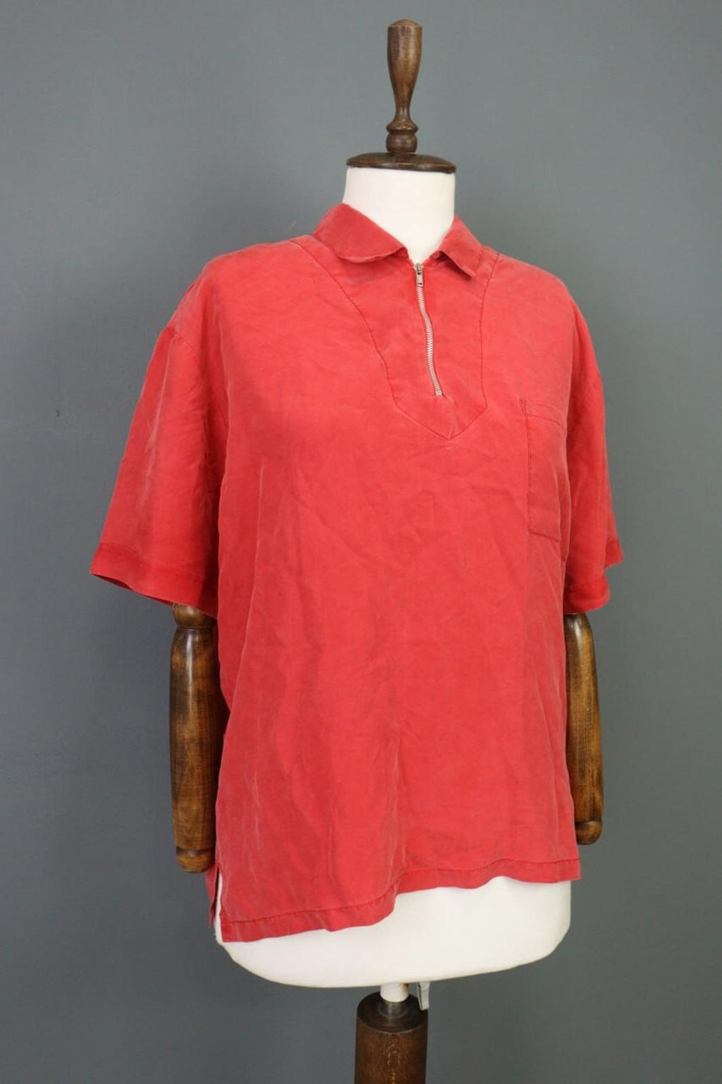 KATHARINE HAMNETT ACTIVE Red 1/3 Zip Silk 3/4 Sleeve Top Blouse Shirt – Size M