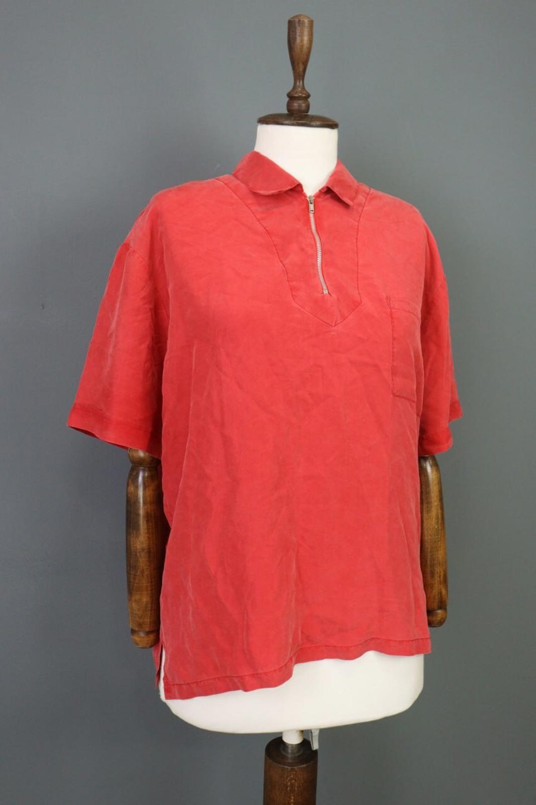 KATHARINE HAMNETT ACTIVE Red 1/3 Zip Silk 3/4 Sleeve Top Blouse Shirt – Size M