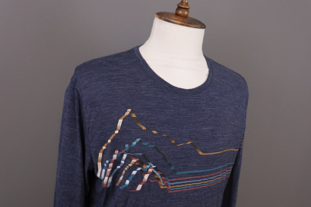 Icebreaker Merino Blue Striped Wool Crew Activewear Baselayer Shirt – Size XL
