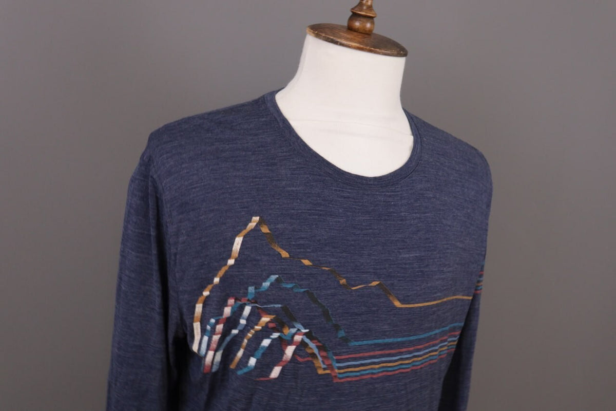 Icebreaker Merino Blue Striped Wool Crew Activewear Baselayer Shirt – Size XL