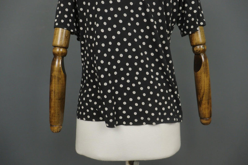 GUDRUN SJODEN Black White Polka Dot Casual Short Sleeve Pullover Knit Top – Size M