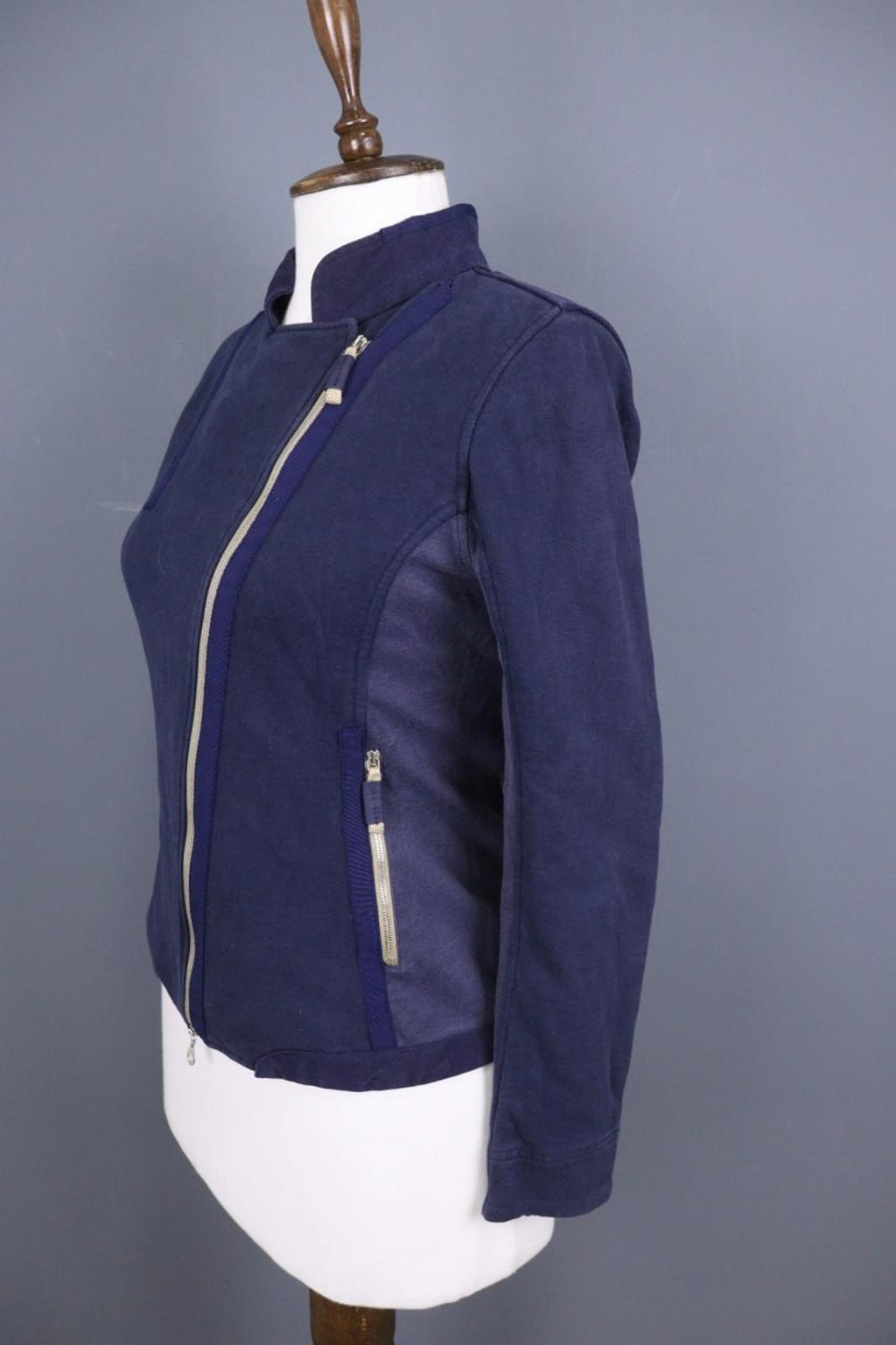 FRAUENSCHUH Blue 100%Cotton Mock Neck Long Sleeve Zipper Pockets Jacket – Size 2