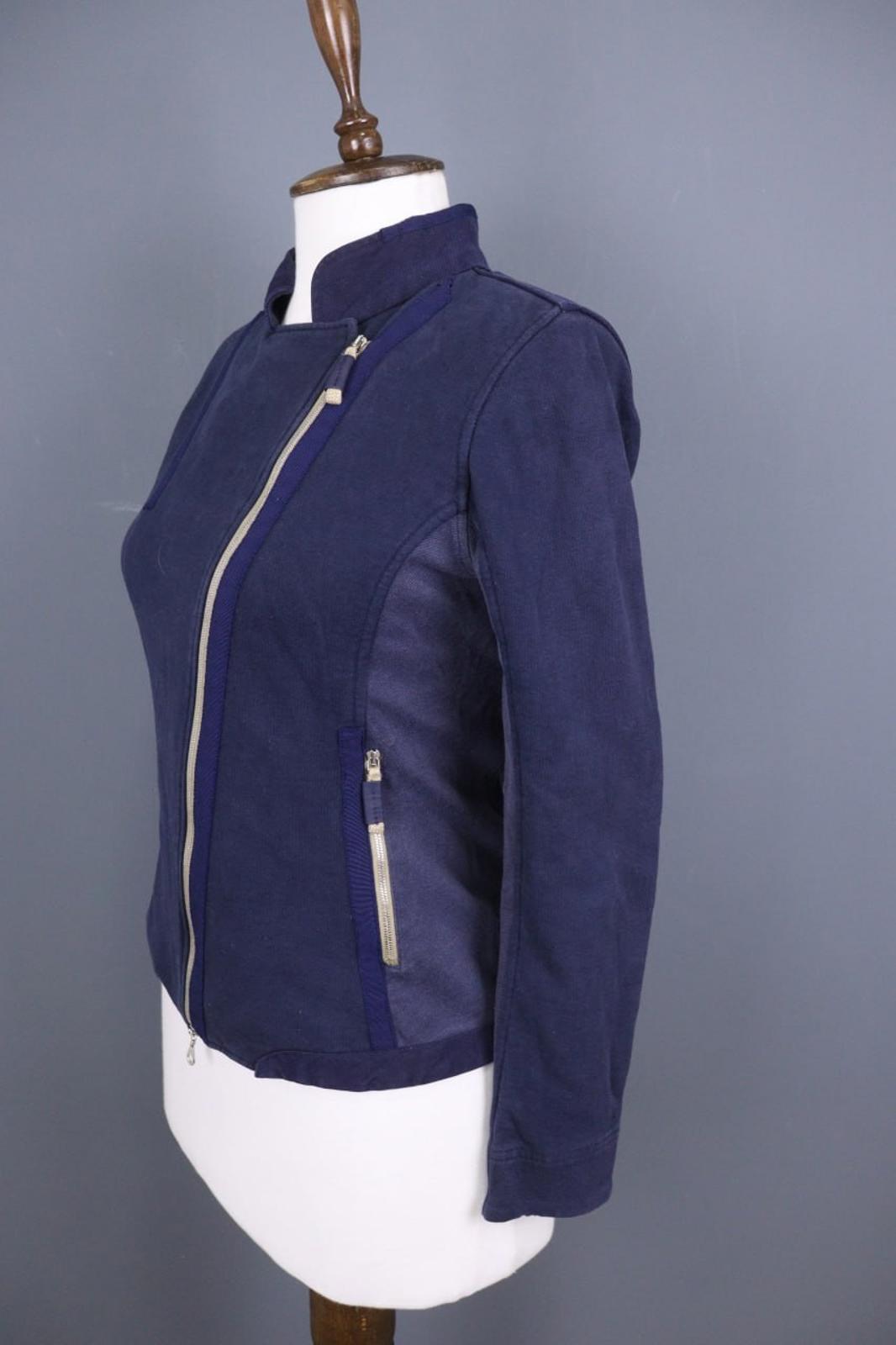 FRAUENSCHUH Blue 100%Cotton Mock Neck Long Sleeve Zipper Pockets Jacket – Size 2