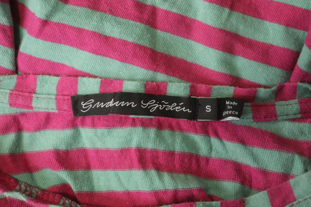 GUDRUN SJODEN Teal Pink Striped Casual Long Sleeve Pullover Blouse Top – Size S
