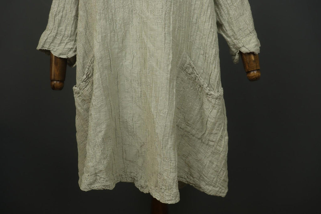 GRIZAS Silver Linen Blend Long Sleeve Crew Neck Summer Casual Maxi Dress Sz 2XL