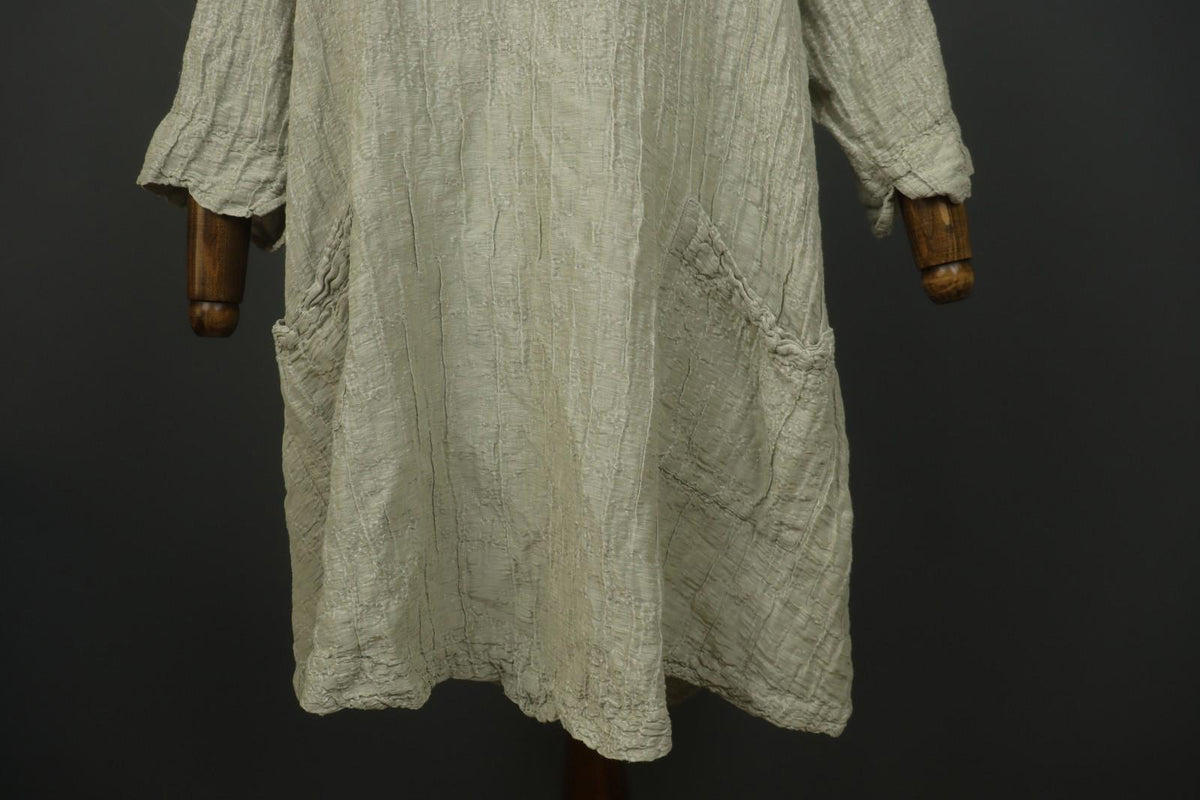 GRIZAS Silver Linen Blend Long Sleeve Crew Neck Summer Casual Maxi Dress Sz 2XL