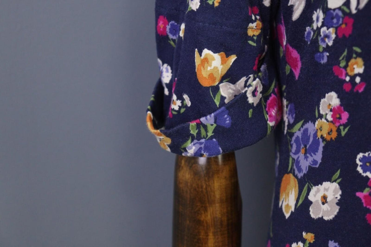 RALPH LAUREN BLACK LABEL Blue Floral 3/4 Sleeve Stretch Blouse Top – Size S