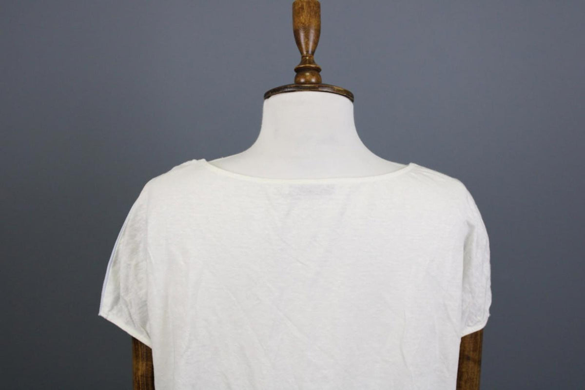 FABIANA FILIPPI White Crew Neck Cap Sleeve Metallic High-Low Blouse Top S/M