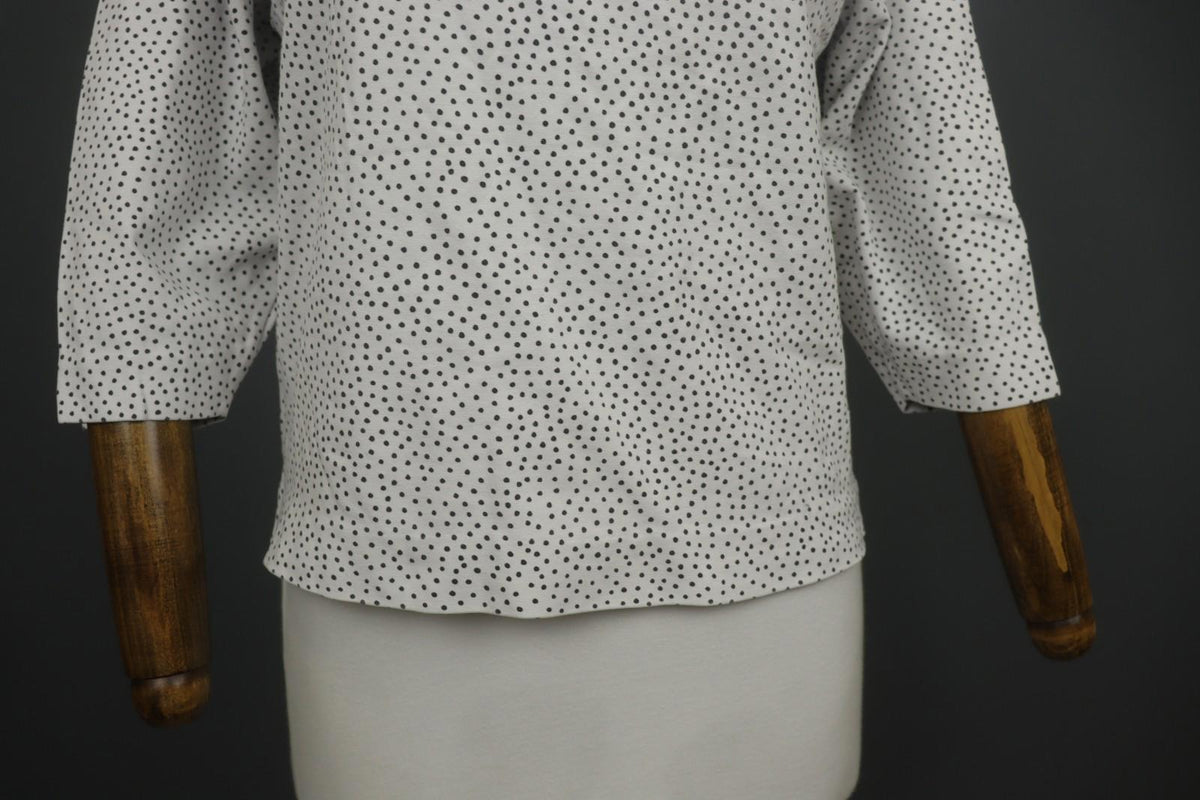 MARIMEKKO NATTU White Polka Dot Viscose Stretch Round Neck Pullover Blouse Top