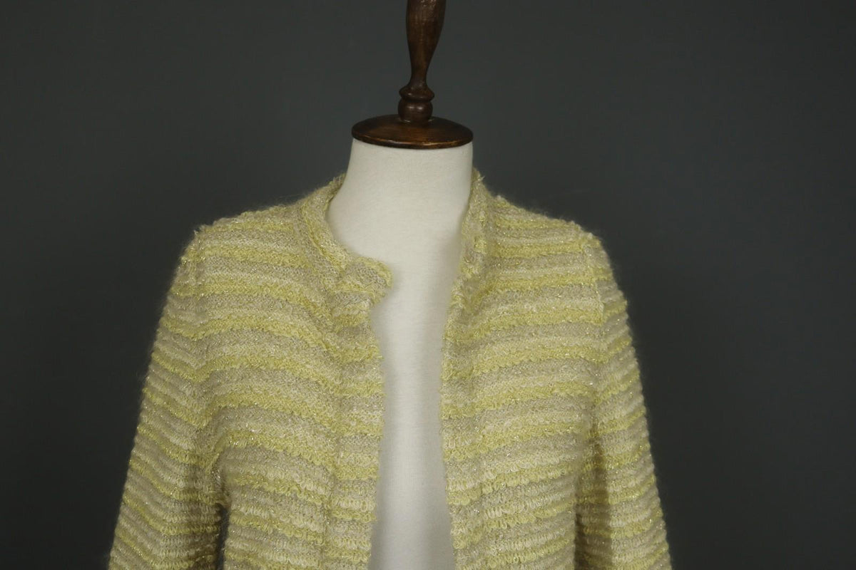 ESCADA Beige Knitted Casual Raglan Sleeve Metallic Open Front Cardigan – Size 38