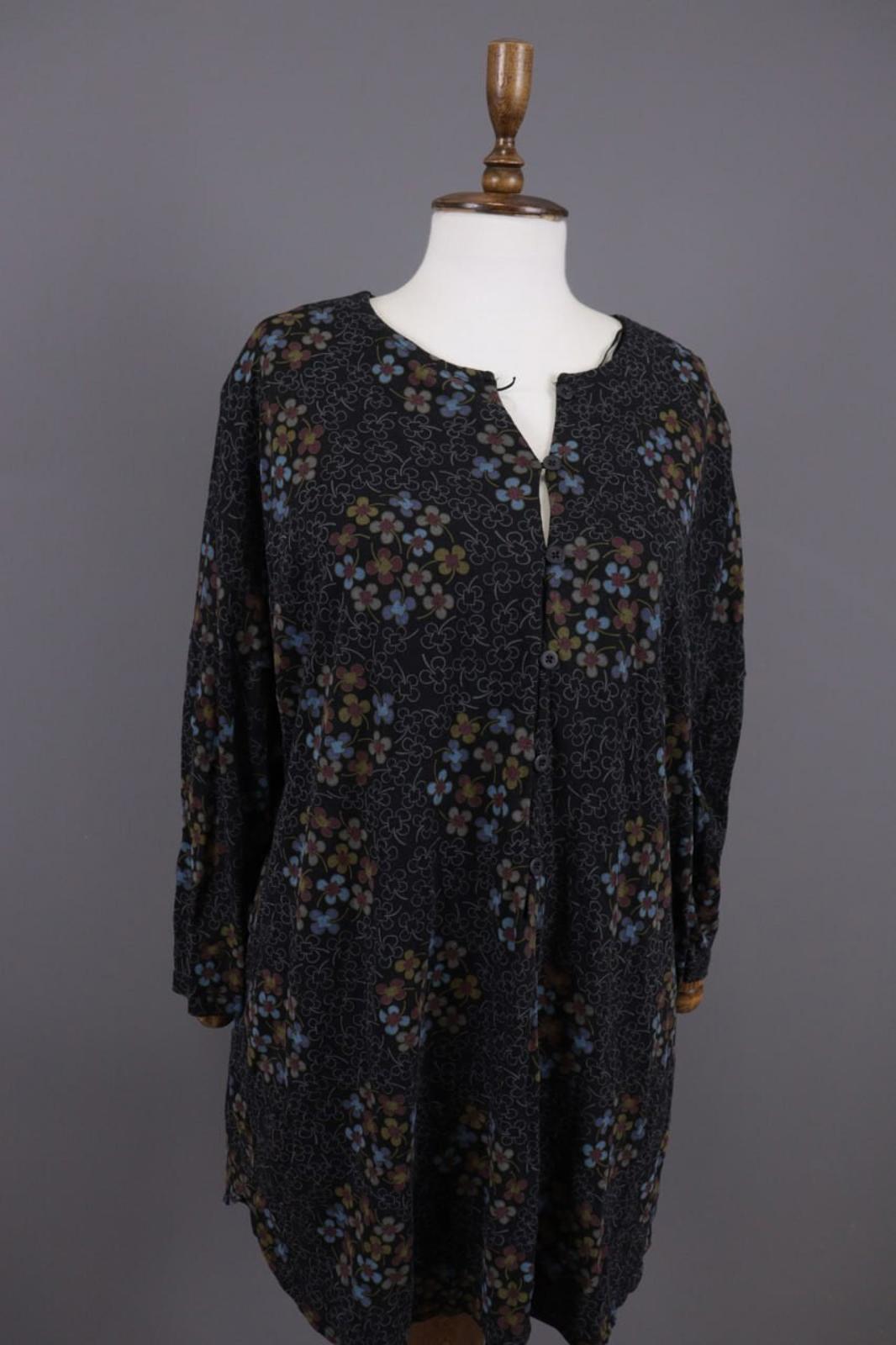 GUDRUN SJODEN Black Floral Oversized Long Sleeve Blouson Midi Dress – Size M