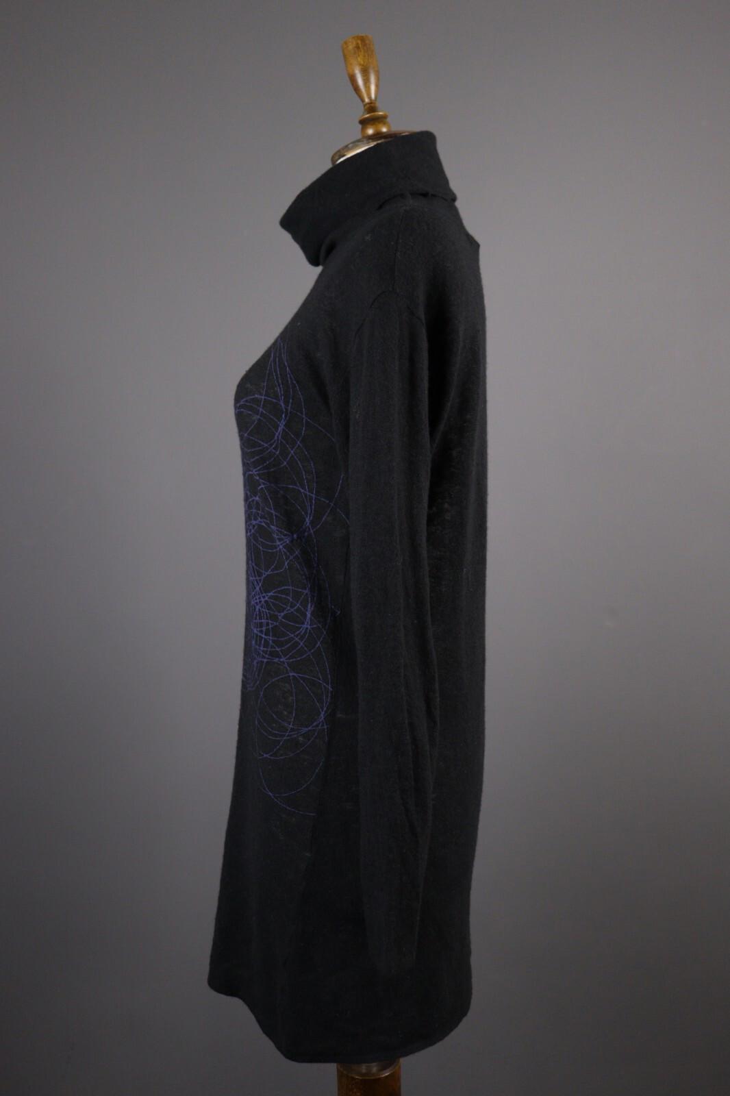 SARAH PACINI Black Wool Abstract Oversize High Neck Sweater Midi Dress – Size L