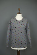 GUDRUN SJODEN Gray Polka Dot 100% Modal Long Sleeve Round Neck Knit Top – Size L