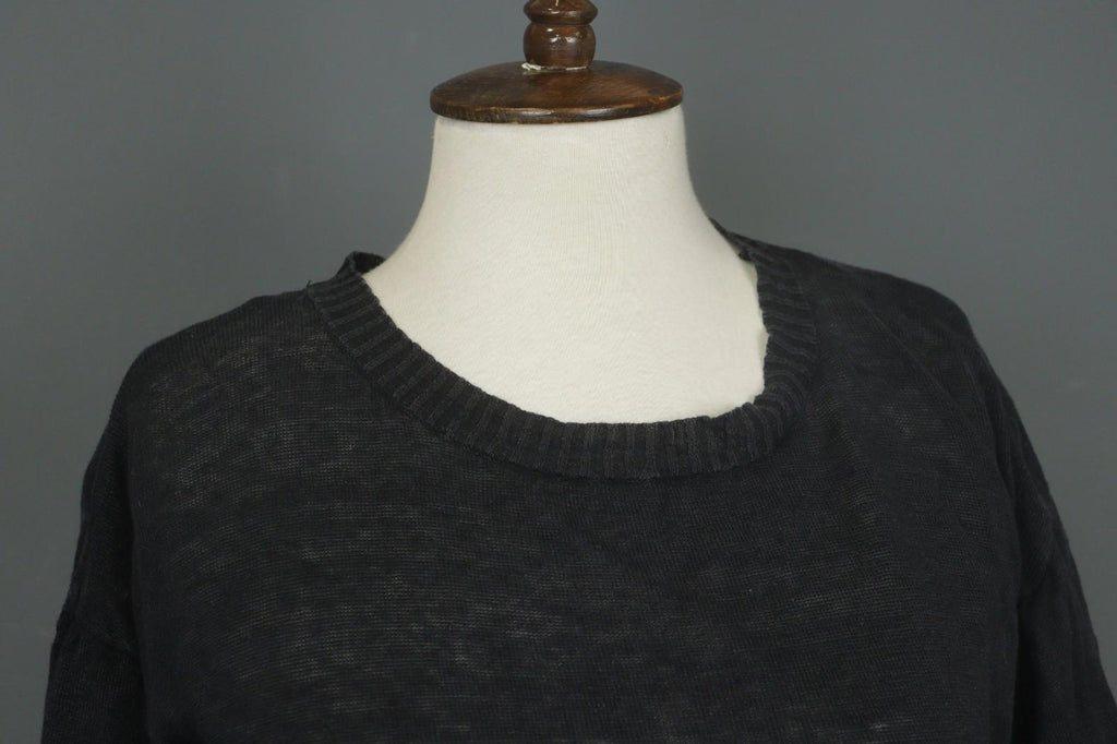 GUDRUN SJODEN Black Linen Knitted Long Sleeve Round Neck Pullover Sweater Sz XS