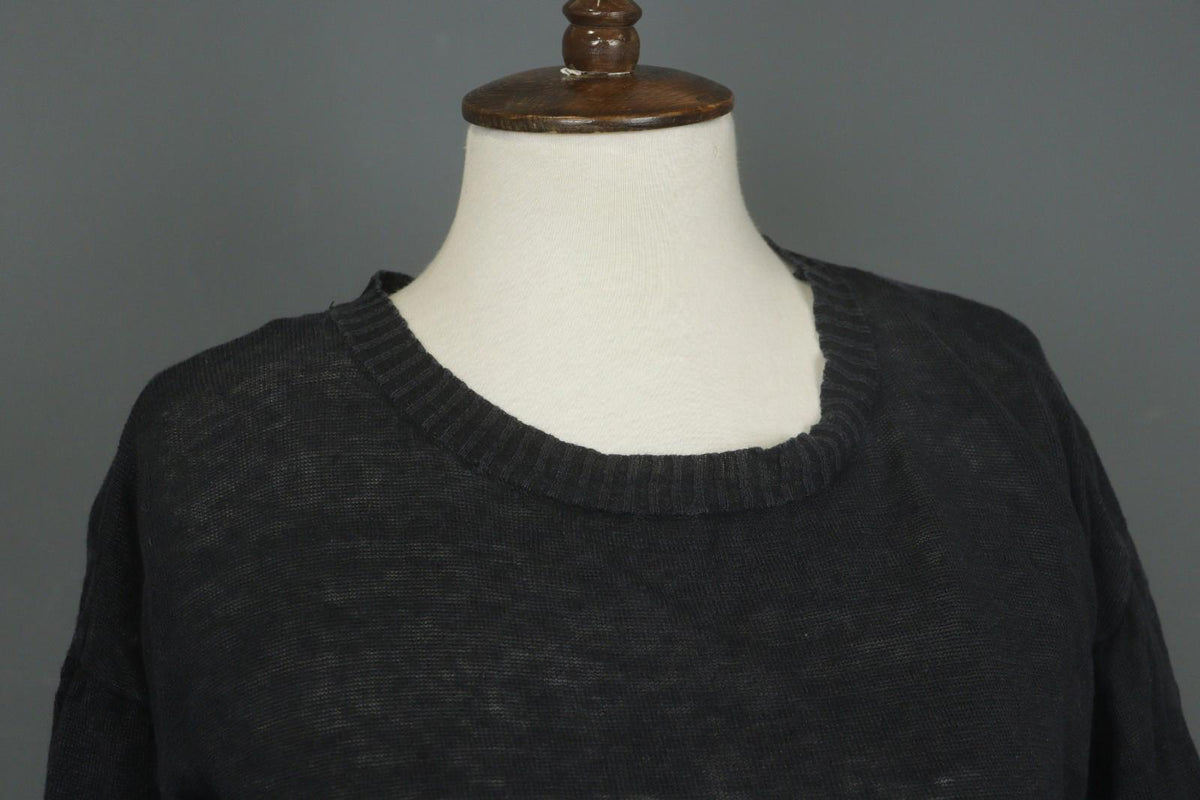 GUDRUN SJODEN Black Linen Knitted Long Sleeve Round Neck Pullover Sweater Sz XS