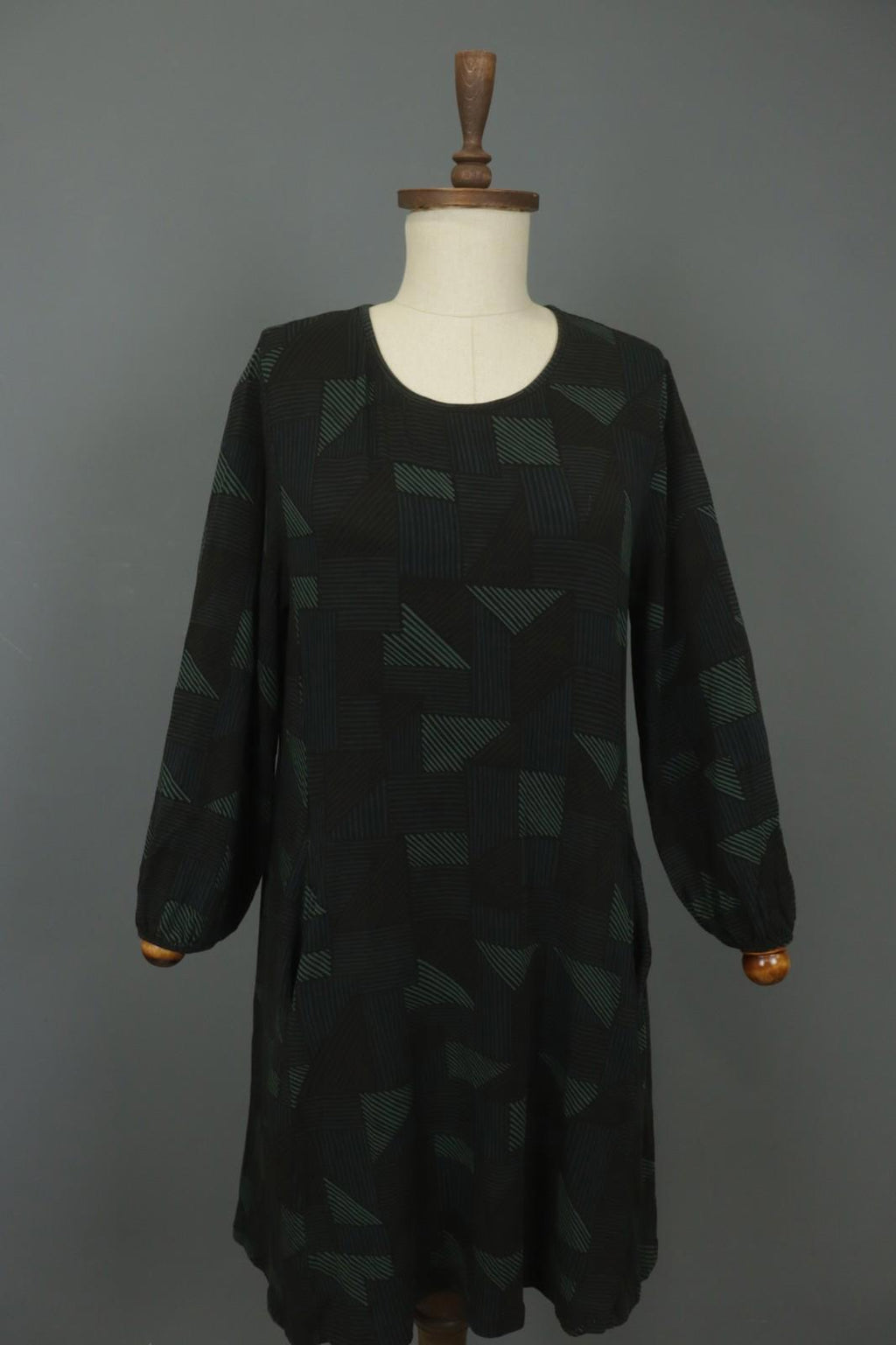 GUDRUN SJODEN Multi Geometric Balloon Sleeve Round Neck Shift Dress – Size S