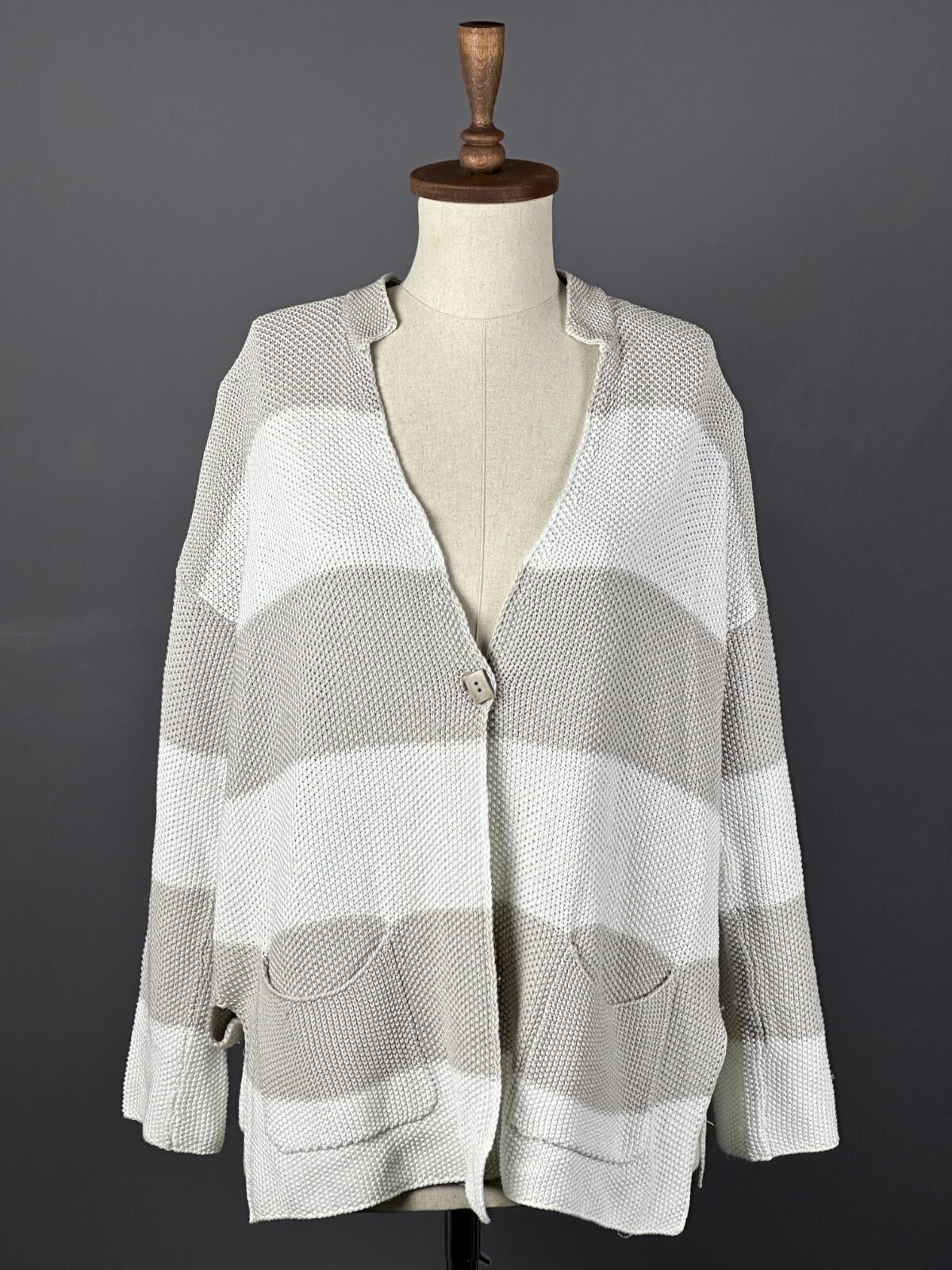 FABIANA FILIPPI Ivory Knit Striped One Button Cardigan Sweater – Size 46 L – Used