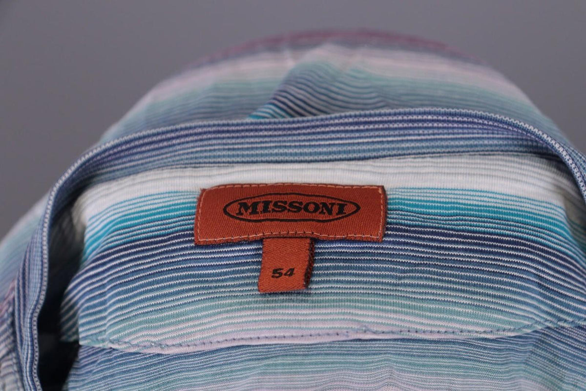 MISSONI UOMO Multicolor Striped Henley Knit Sweater – Size 54