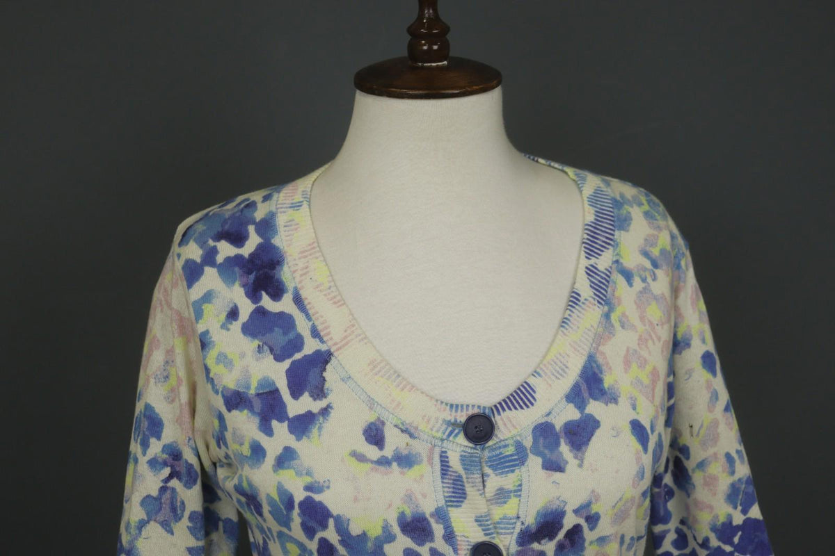 JUST CAVALLI Multi Floral Viscose Knitted Round Neck Button Front Sweater – Size S – Used