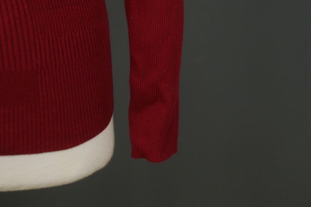 COP.COPINE Red Viscose Knitted Raglan Sleeve Mock Neck Pullover Sweater – Size M