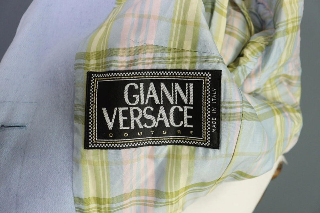 GIANNI VERSACE COUTURE Blue Single Breast Check Blazer Jacket Sz 38