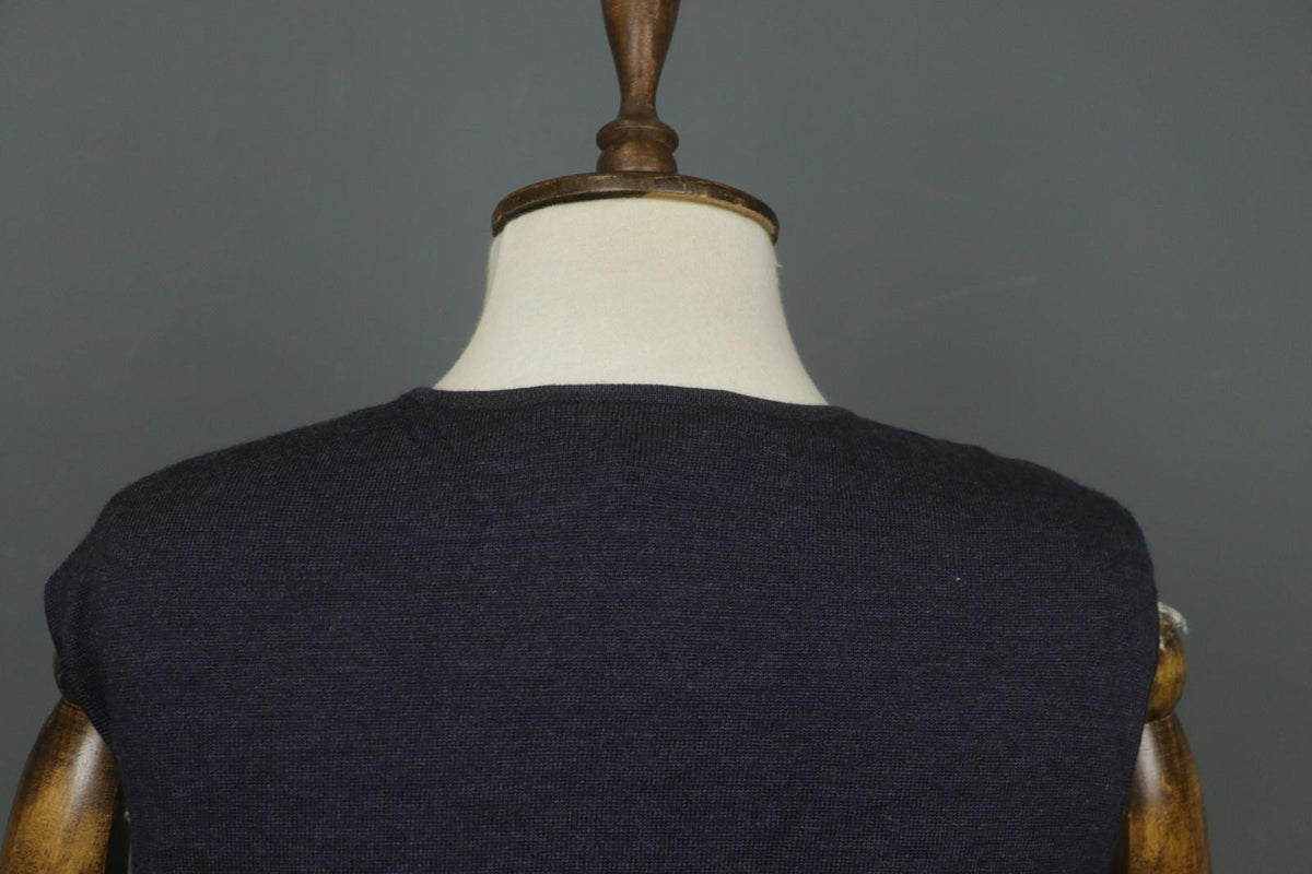 ESCADA Navy 100% Wool Knitted Short Sleeve Round Neck Pullover Sweater – Size 40
