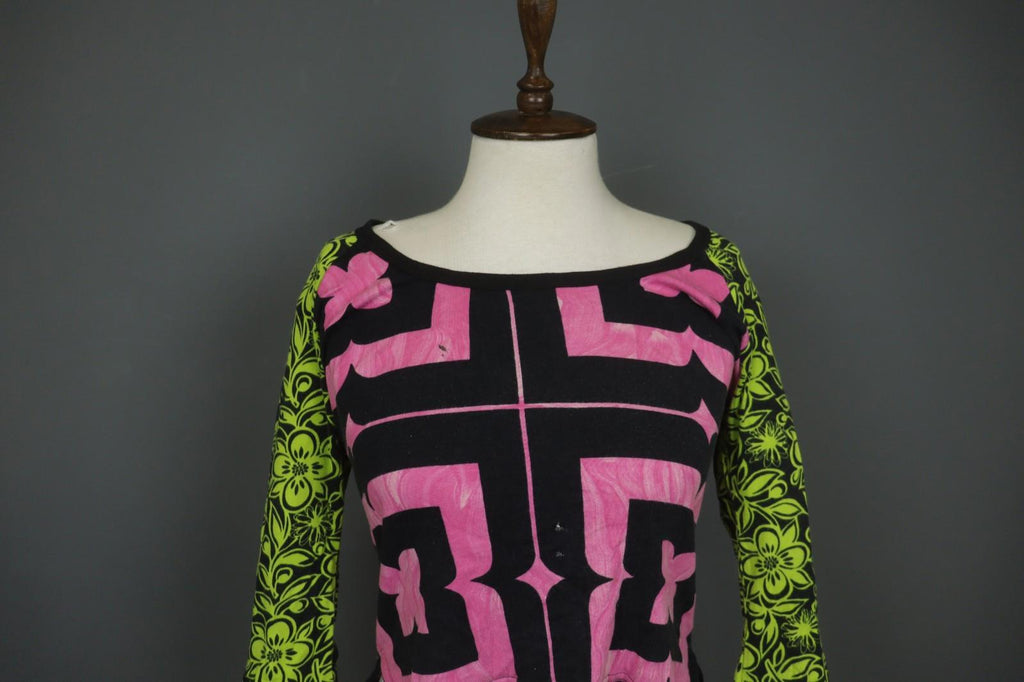 CUSTO BARCELONA Multi Floral Cotton Long Sleeve Round Neck Crop Blouse Top Sz M