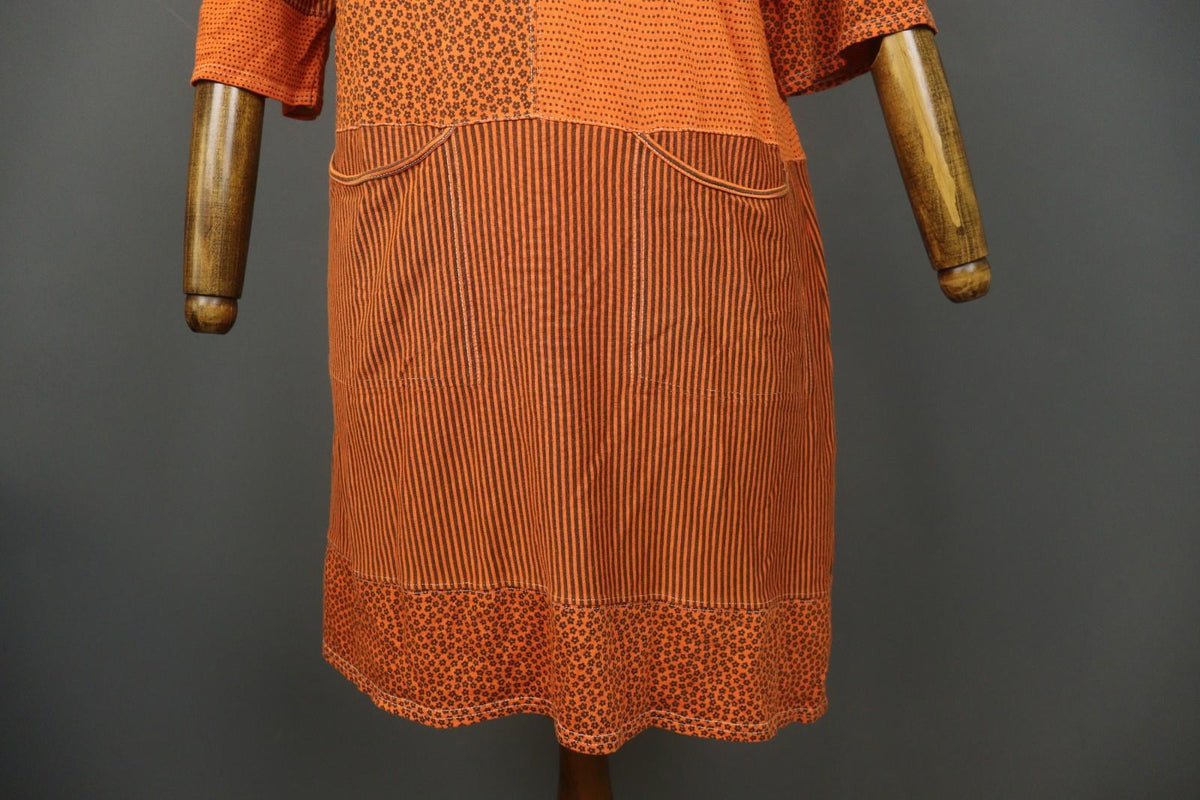 GUDRUN SJÖDEN Orange Printed Modal 3/4 Sleeve Round Neck Sheath Dress – Size S