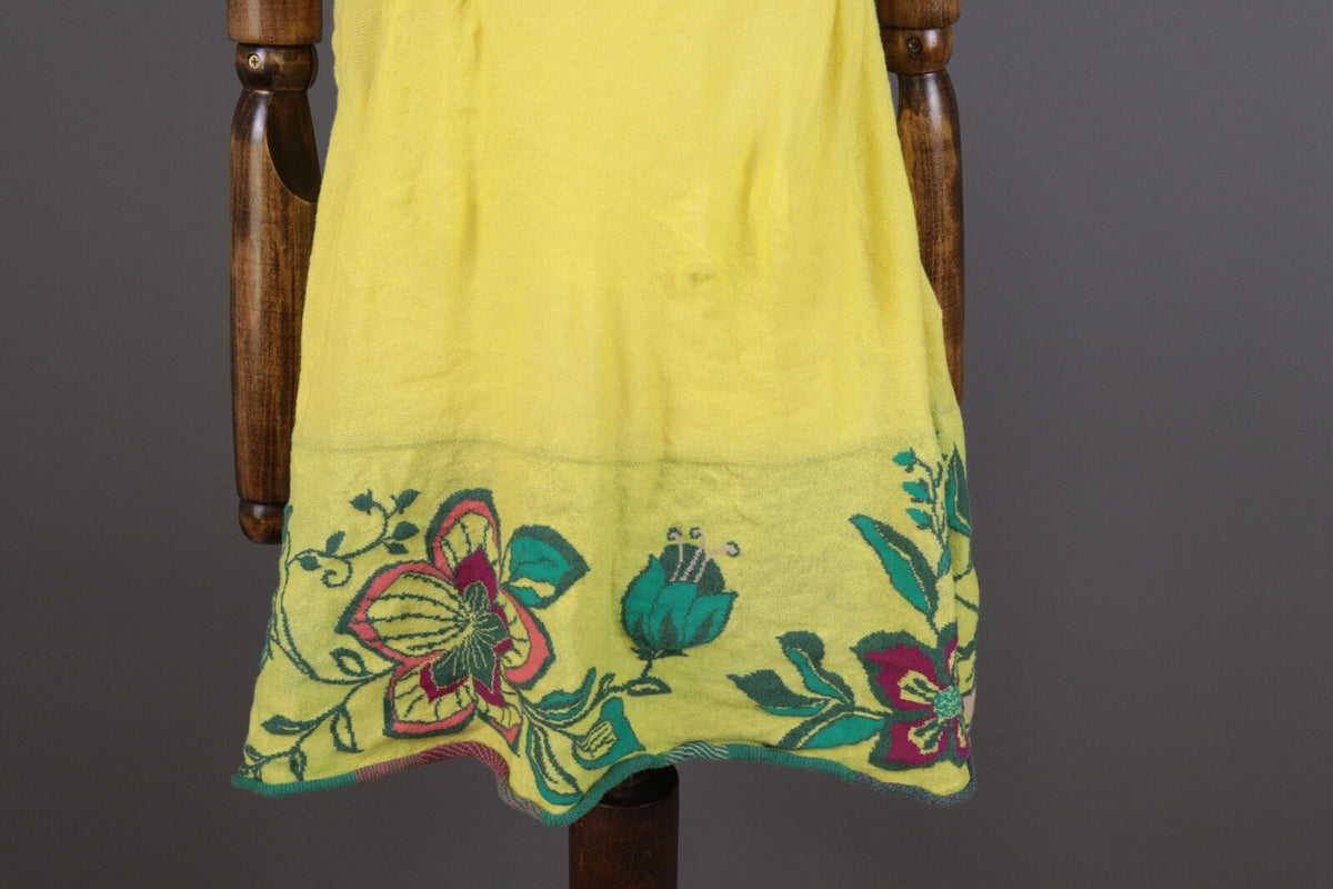 Ivko Handwritten Emotions Metal Fine Knit Yellow Floral A-Line Dress – Size 36 / S
