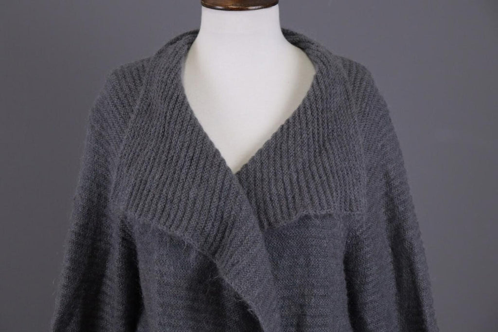 GUDRUN SJODEN Gray Ribbed Mohair Wool Cape Wrape Cardigan Sweater – Size XL