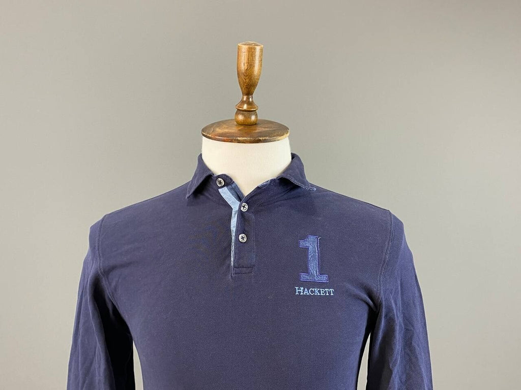 Hackett London Blue #1 Elbow Patches Long Sleeve Rugby Polo Shirt – Size XS – Used