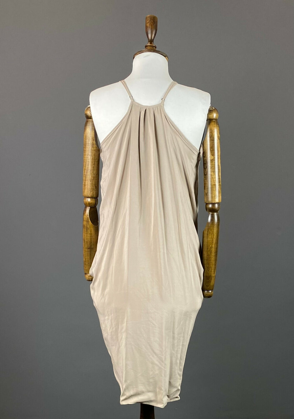 Anine Bing Beige Silk Designer Open Shoulder A-Line Midi Dress – Women's XS