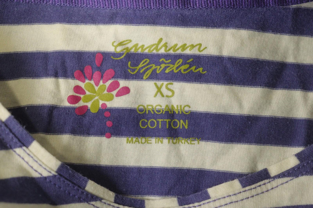 GUDRUN SJODEN Purple White Striped Cotton Crew Neck Pullover Shirt Top – Size XS