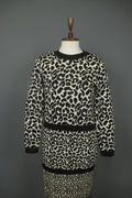 GIVENCHY Life Black White Leopard Print 100% Wool Long Sleeve Sweater Dress M/L