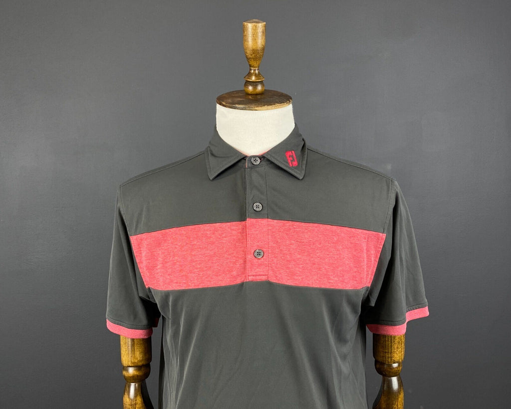 FJ FootJoy Athletic Fit Khaki Golf Spandex Short Sleeve Polo Shirt – Size L