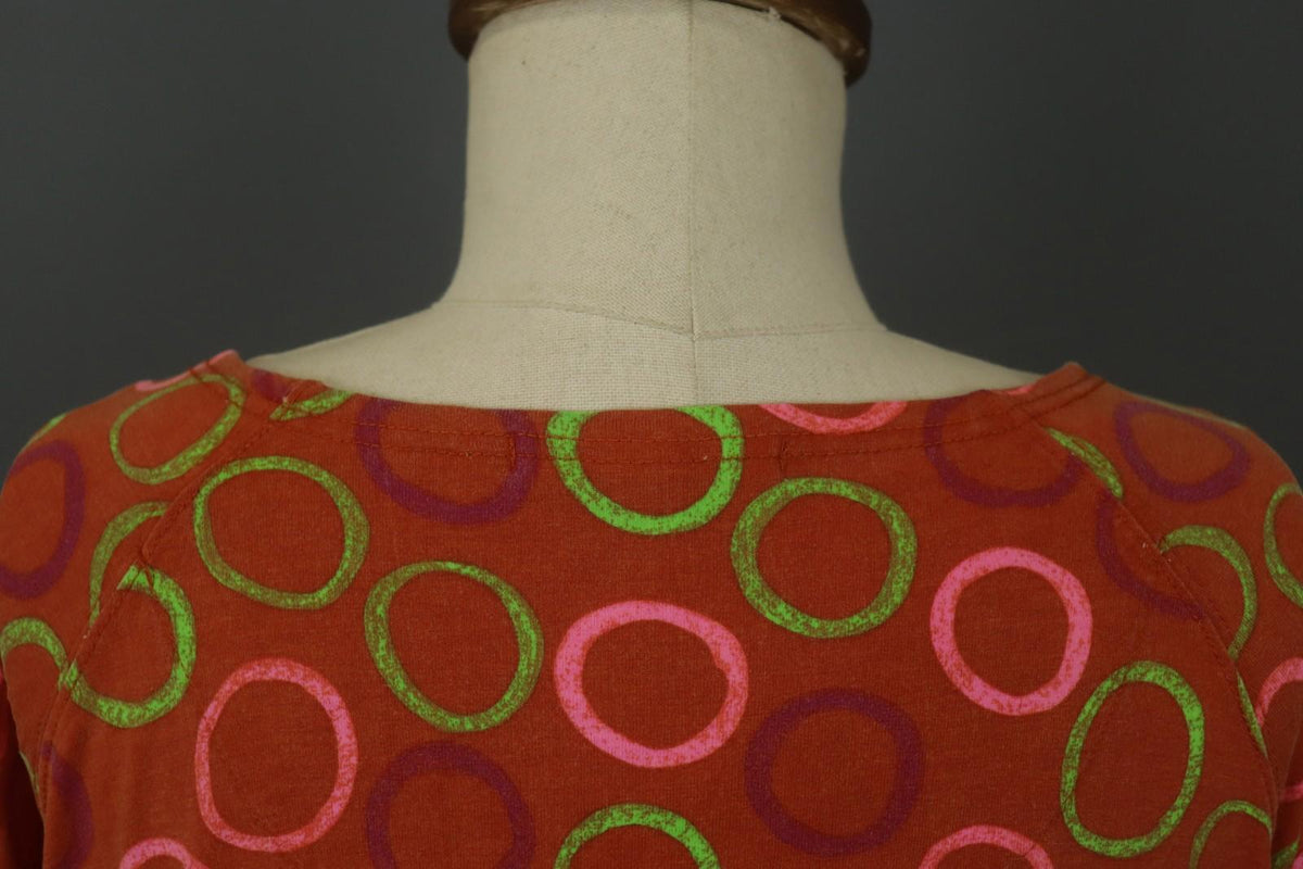 GUDRUN SJODEN Orange Polka Dot Viscose Long Sleeve Pullover Shift Dress – Size L