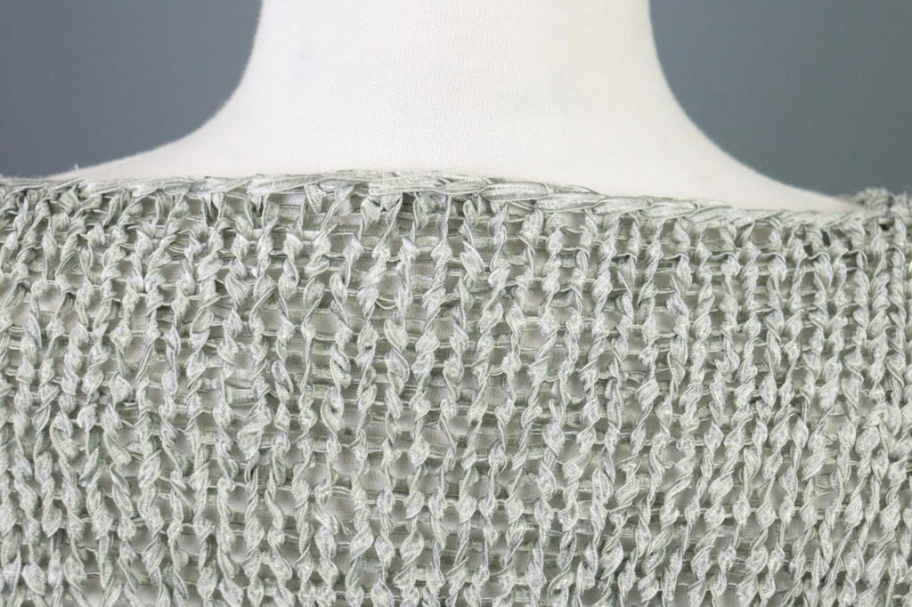 ANNETTE GORTZ Gray Open Knit Crew Neck Knit Sweater – Size M