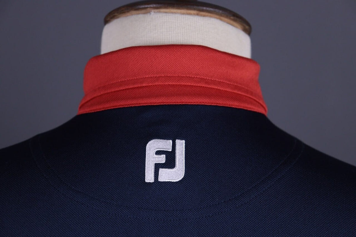 FJ FootJoy Athletic Fit Red Blue Tennis Short Sleeve Polo Shirt – Size L