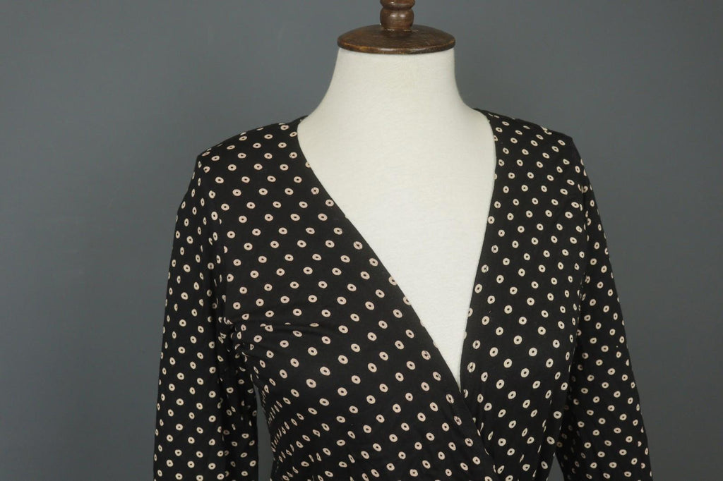 GUDRUN SJODEN Black Polka Dot Modal Long Sleeve Tie Waist Wrap Dress – Size M