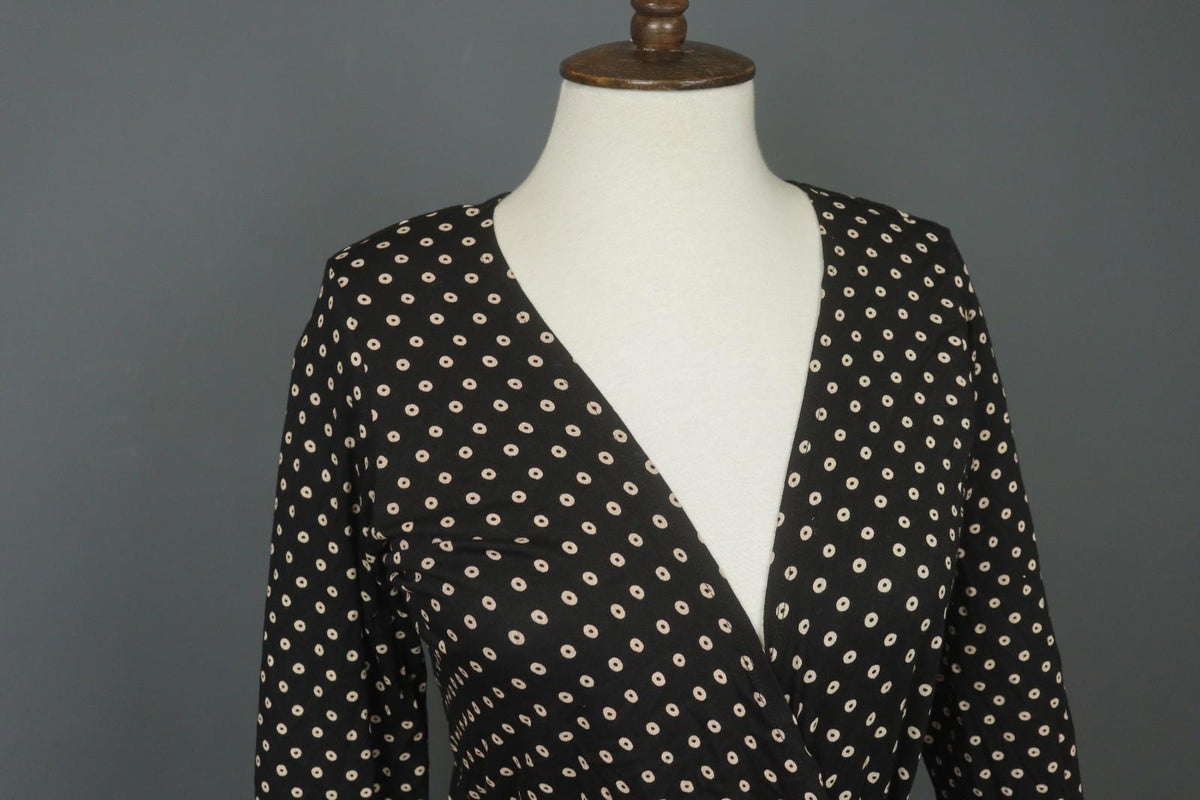GUDRUN SJODEN Black Polka Dot Modal Long Sleeve Tie Waist Wrap Dress – Size M