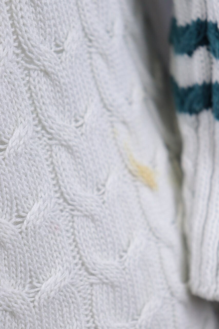 Burberry London White Striped Knit V-Neck Sweater – Size 40