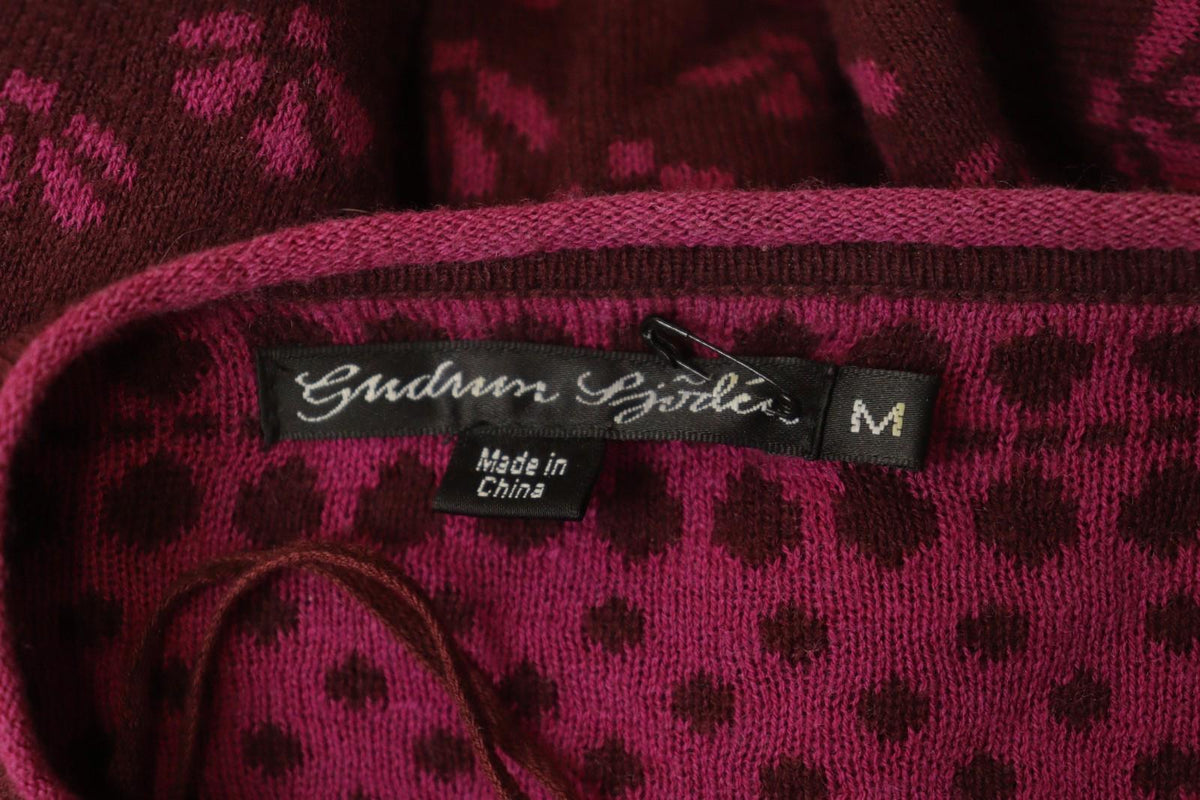 GUDRUN SJÖDEN Burgundy Geo Print Long Sleeve Button Front Cardigan Sweater Sz M