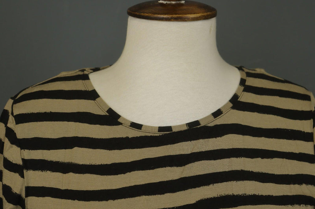 GUDRUN SJODEN Brown Black Striped Lyocell Casual Round Neck Shift Dress – Size S