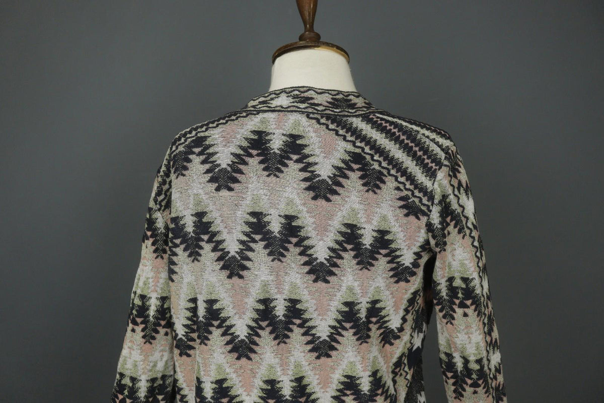 MISSONI Multicolor Cotton Geometric Raglan Sleeve Open Front Cardigan – Size 42