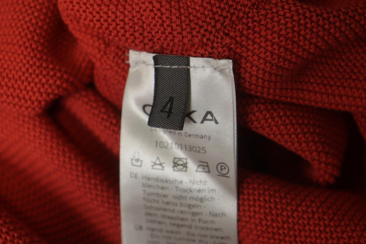 OSKA Red Knit Asymmetrical Cotton Short Sleeve Round Neck Pullover Sweater Sz 4