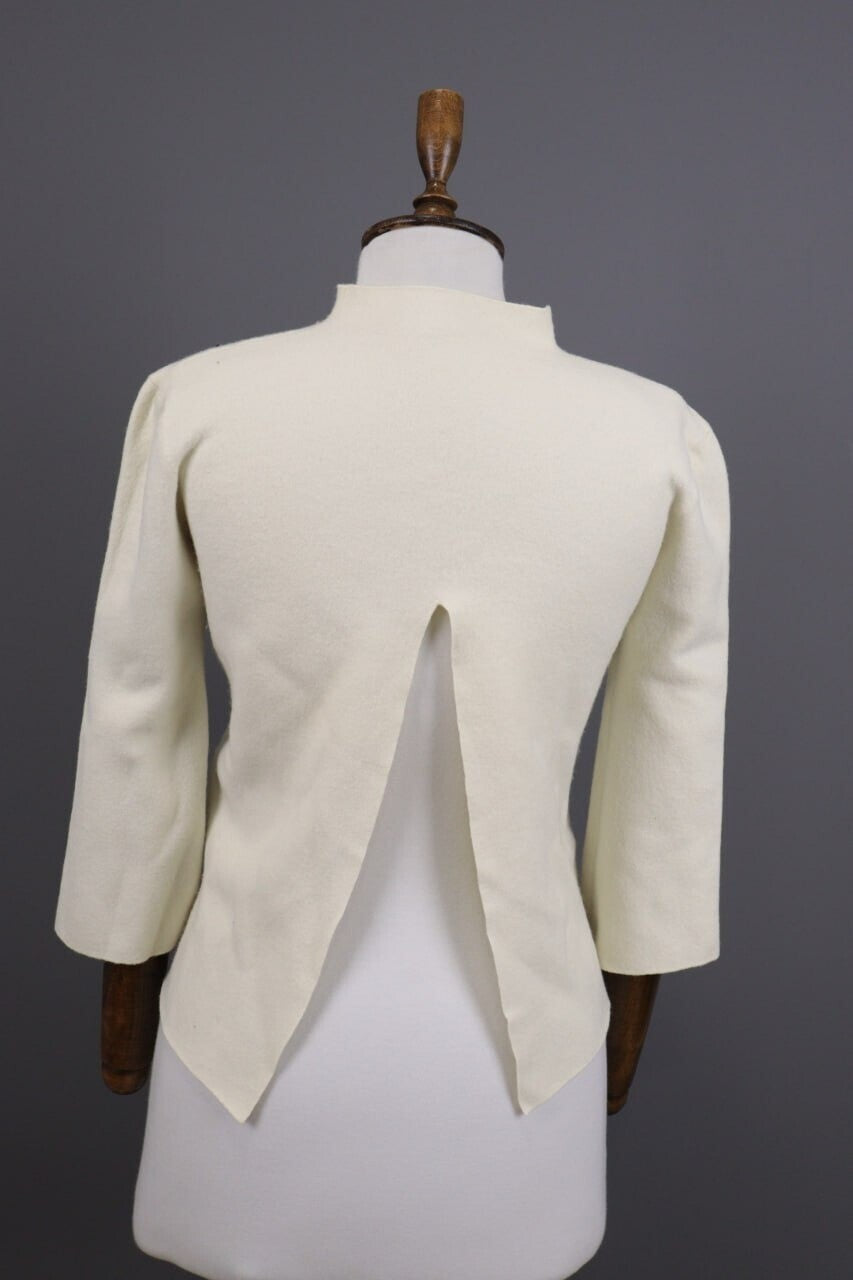 Adam Lippes Beige High Neck Merino 3/4 Sleeve Wool Knitted Sweater – Size L