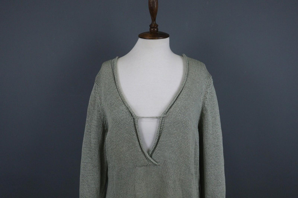 ANNETTE GORTZ Green Deep V-Neck Knit Pullover Sweater – Size XL