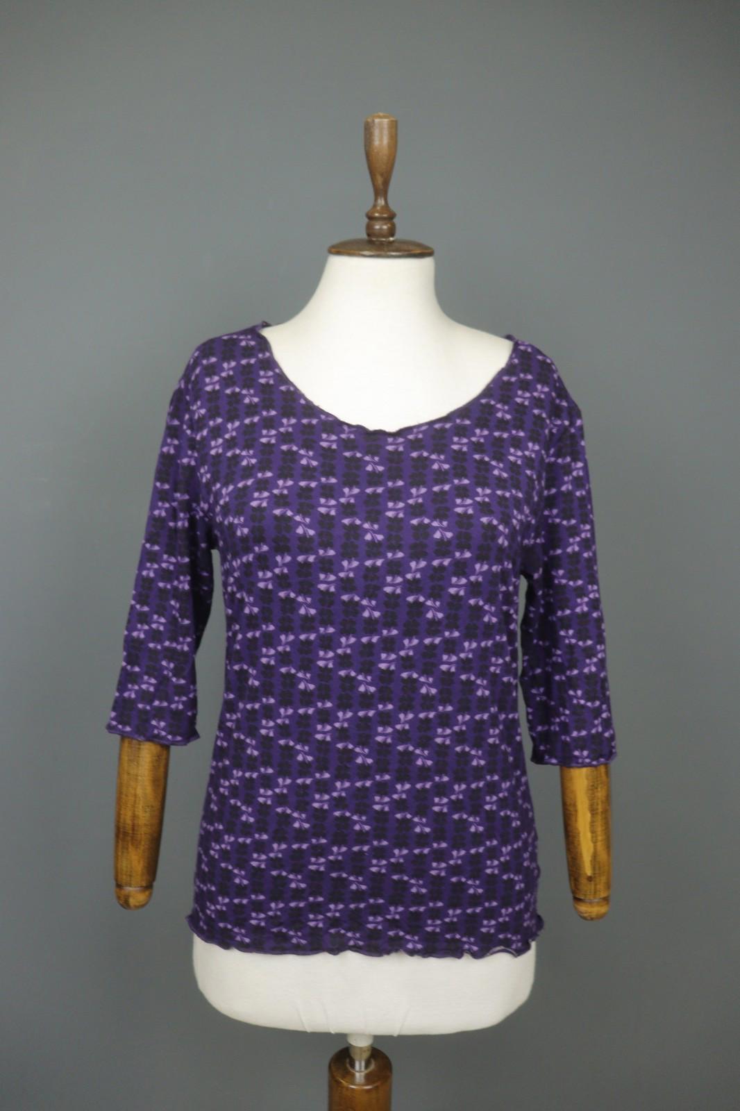 GUDRUN SJODEN Purple Viscose Floral 3/4 Sleeve Round Neck Blouse Top – Size L