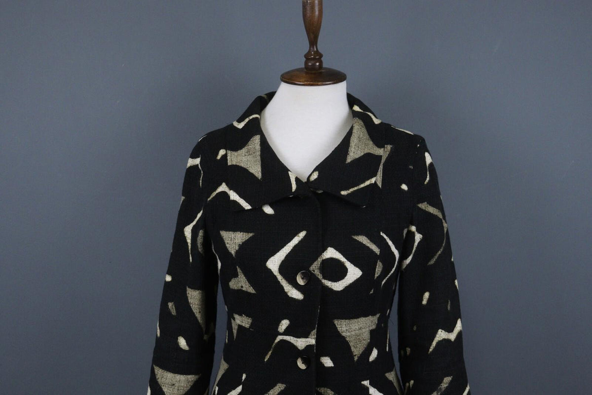 MAX MARA Black Abstract Print 3/4 Sleeve Button Front Blazer Jacket Coat – Size 6