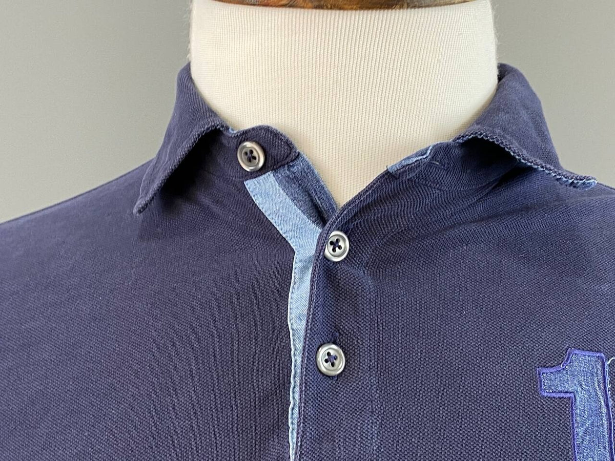 Hackett London Blue #1 Elbow Patches Long Sleeve Rugby Polo Shirt – Size XS – Used